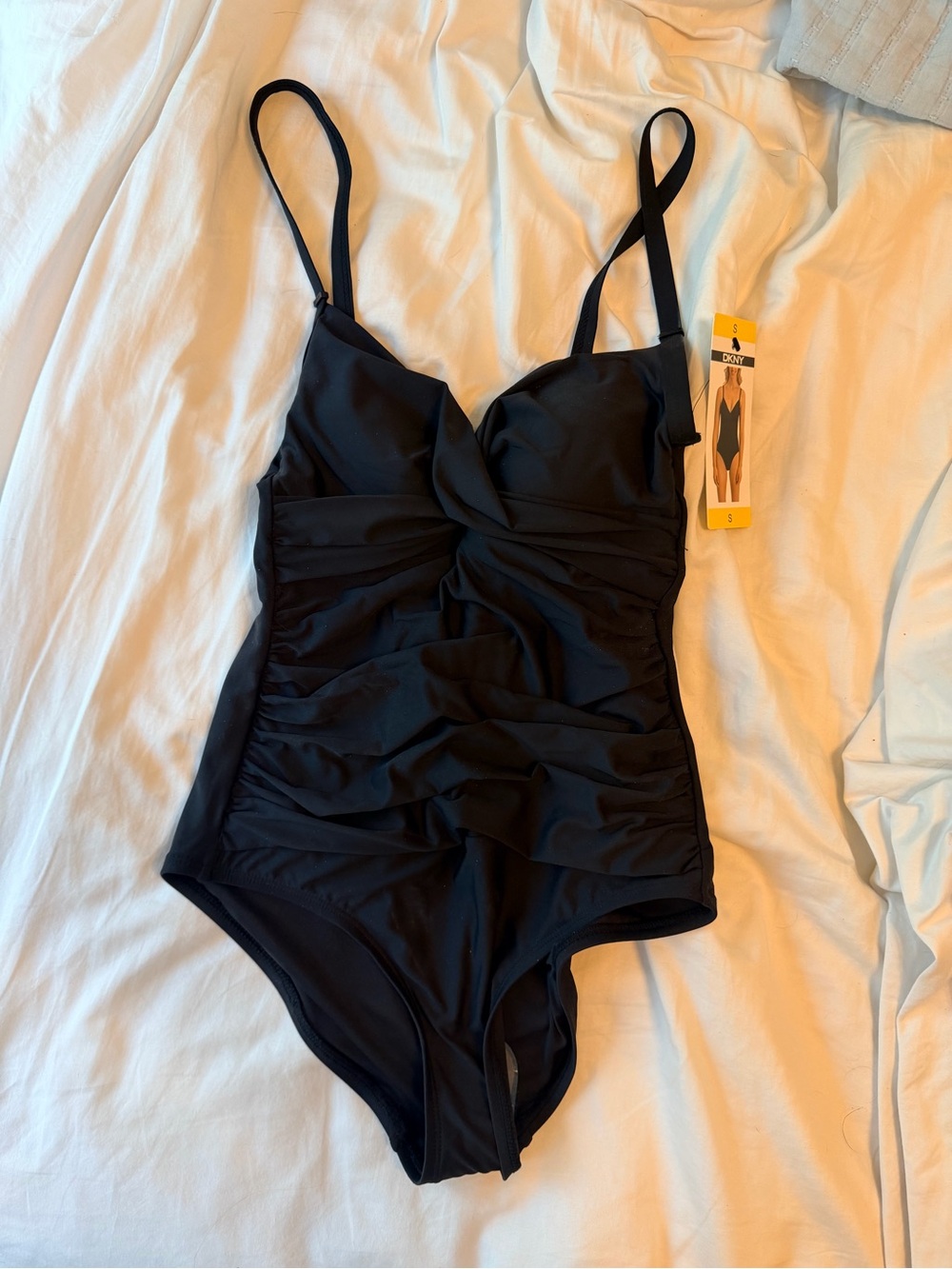 DKNY Black Ruched Compression One-Piece Swimsuit